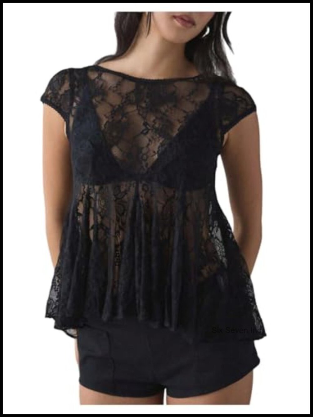 Sheer Lace Peplum Top Floral Embroidery Babydoll Blouse